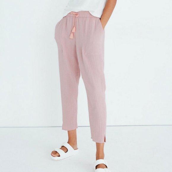 Madewell Pants - MADEWELL LIGHT PINK BEACH COVER-UP COTTON TRACK TROUSERS PANT